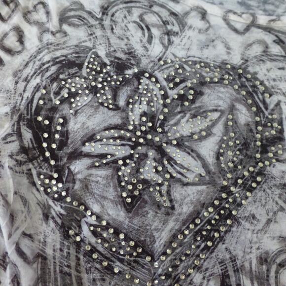 INC International Concepts Top Womens XL Y2K Glam Heart Rhinestone Tattoo USA - Picture 4 of 8